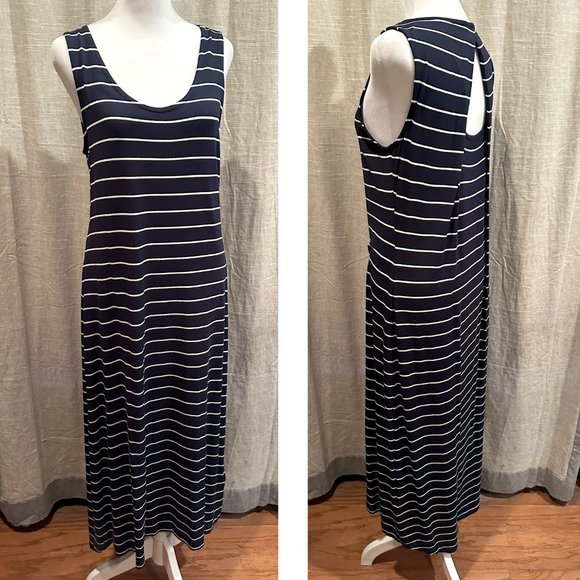 C&C California Navy & White Striped Maxi Dress Medium NWOT - Picture 2 of 8